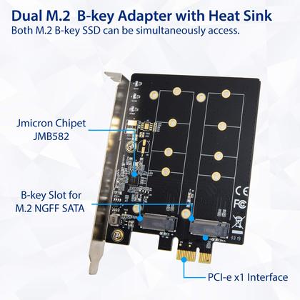Imagem de Conversor SSD IO CREST Dual M.2 B-Key SATA PCI-e 3.0 x1