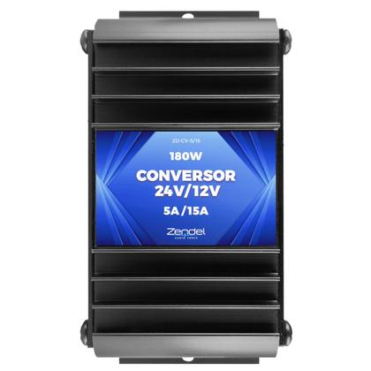 Imagem de Conversor voltagem automotivo 24v para 12v 5a/15a zd-cv5/15 rádio caminhão proteção sobrecarga curto circuito