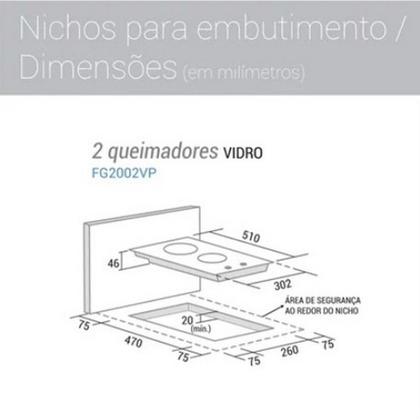 Cooktop 2 Bocas a Gás Acendimento Superautomático FG2002VP Suggar Imagem de Cooktop 2 Bocas a Gás Acendimento Superautomático FG2002VP Suggar