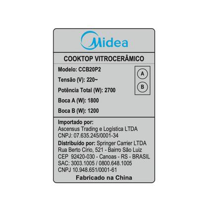 Imagem de Cooktop 2 Bocas Elétrico Vitrocerâmico Midea
