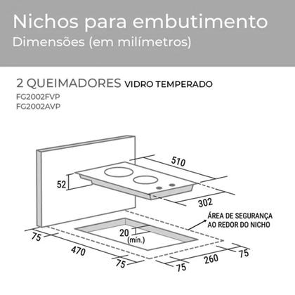Imagem de Cooktop 2 Bocas FG2002AVP a Gás Acendimento Superautomático Suggar