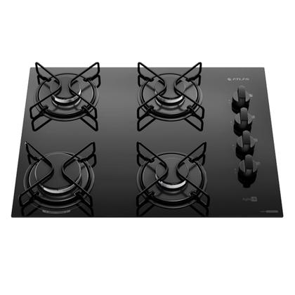 Imagem de Cooktop 4 Bocas a Gás Atlas Agile Up com Mesa de Vidro e Queimador Mega Chama Preto Bivolt