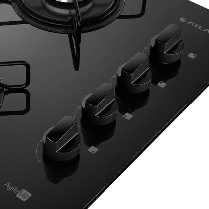 Imagem de Cooktop 4 Bocas a Gás Atlas Agile Up com Mesa de Vidro e Queimador Mega Chama Preto Bivolt