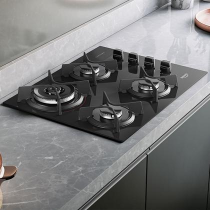 Imagem de Cooktop 4 Bocas a Gás Dako Supreme com Queimador Tripla Chama e Mesa de Vidro Temperado Preto Bivolt
