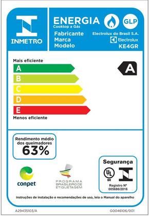 Imagem de Cooktop 4 Bocas a Gás Electrolux Mesa de Vidro Efficient Grade de Aço Fosco (KE4GR)