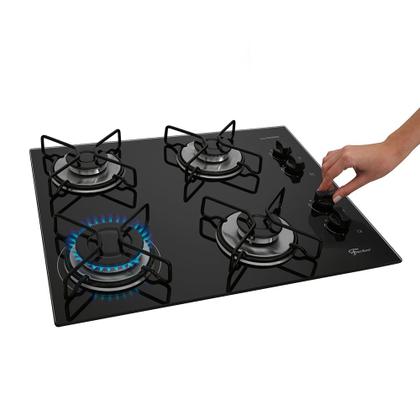 Imagem de Cooktop 4 Bocas a Gás Fischer Fit Line Mesa de Vidro Trempe Esmaltada Aramado Preto Bivolt