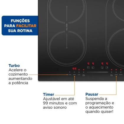 Imagem de Cooktop 4 Bocas de Indução Mondial 7000W com Função Turbo Preto 220V - CTI-03