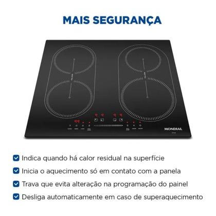 Imagem de Cooktop 4 Bocas de Indução Mondial 7000W com Função Turbo Preto 220V - CTI-03
