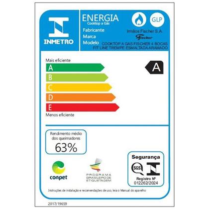 Imagem de Cooktop 4 Bocas Fischer Aramado Chama Tripla Superautomático, Preto