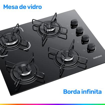 Imagem de Cooktop 4 Bocas Itatiaia Essencial com Mesa de Vidro Temperado e Acendimento Automático Preto Bivolt
