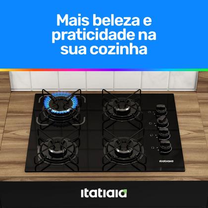 Imagem de Cooktop 4 Bocas Itatiaia Essencial com Mesa de Vidro Temperado e Acendimento Automático Preto Bivolt