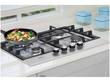 Imagem de Cooktop 4 Bocas Midea a Gás GLP Inox e Preto - Tripla-chama CYA4B
