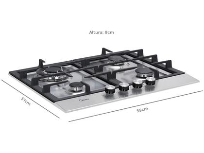 Imagem de Cooktop 4 Bocas Midea a Gás GLP Inox e Preto - Tripla-chama CYA4B