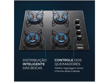 Cooktop 4 Bocas Mondial a Gás GLP Preto - CTG-01 Imagem de Cooktop 4 Bocas Mondial a Gás GLP Preto