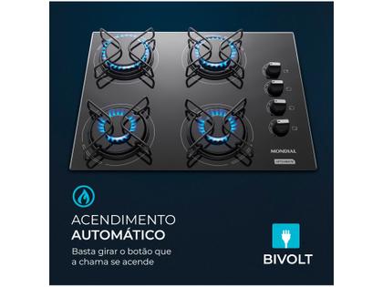 Cooktop 4 Bocas Mondial a Gás GLP Preto - CTG-01 Imagem de Cooktop 4 Bocas Mondial a Gás GLP Preto