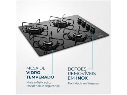 Cooktop 4 Bocas Mondial a Gás GLP Preto - CTG-01 Imagem de Cooktop 4 Bocas Mondial a Gás GLP Preto