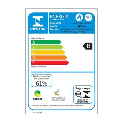 Imagem de Cooktop 4 Bocas Platinium Gás Prime com Aço Inox - Fischer