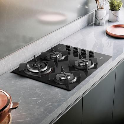 Imagem de Cooktop 4 bocas preto com mesa de vidro e tripla chama dako supreme bivolt