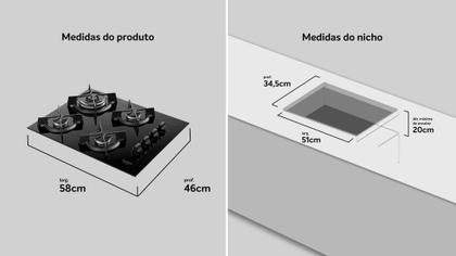 Imagem de Cooktop 4 bocas preto com mesa de vidro e tripla chama dako supreme bivolt