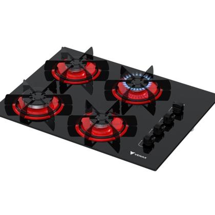 Imagem de Cooktop 4 Bocas Venax Arena Preto/Vermelho Gas Glp