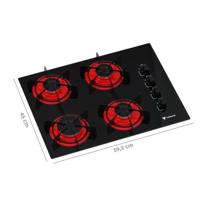 Imagem de Cooktop 4 Bocas Venax Arena Preto/Vermelho Gas Glp