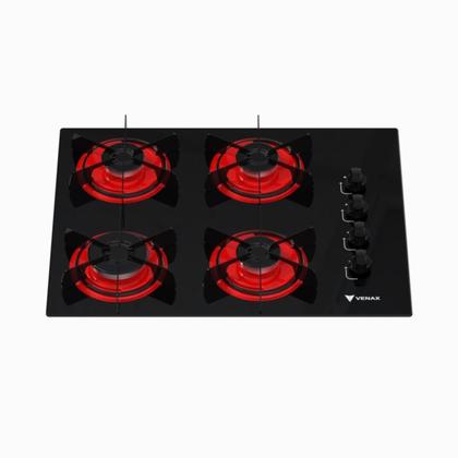 Imagem de Cooktop 4 Bocas Venax Arena Preto/Vermelho Gas Glp