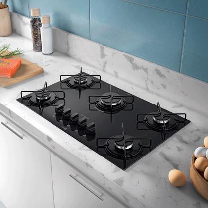 Imagem de Cooktop 5 Bocas a Gás Atlas Agile Up com Mesa de Vidro e Queimador Mega Chama Preto Bivolt
