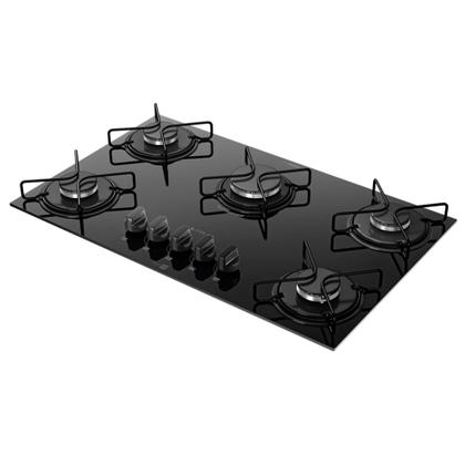 Imagem de Cooktop 5 Bocas a Gás Atlas Agile Up com Mesa de Vidro e Queimador Mega Chama Preto Bivolt