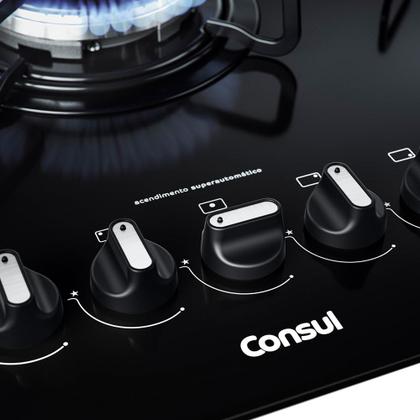 Imagem de Cooktop 5 Bocas a Gás Consul CDD75AEUNA com Mesa de Vidro e Queimador Quadrichama Preto Bivolt