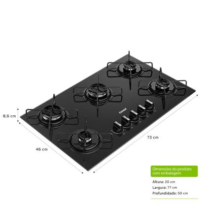 Imagem de Cooktop 5 Bocas a Gás Consul com Grades Estáveis e Mesa de Vidro - CD075BE