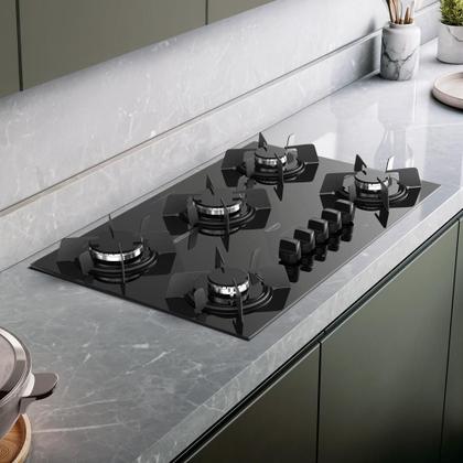 Imagem de Cooktop 5 Bocas a Gás Dako Pratiko com Acendimento Automático e Mega Chama Preto Bivolt