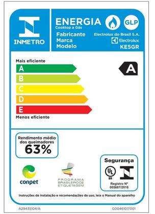 Imagem de Cooktop 5 Bocas a Gás Electrolux Mesa de Vidro Efficient Grade de Aço Fosco (KE5GR)