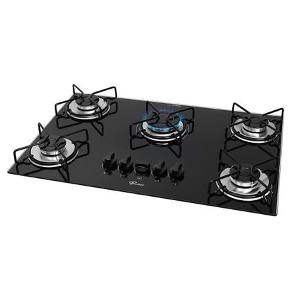 Imagem de Cooktop 5 Bocas a Gás Fischer Fit Line Mesa de Vidro Trempe Esmaltada Aramado Preto Bivolt