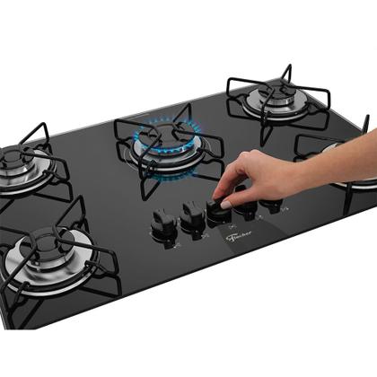 Imagem de Cooktop 5 Bocas a Gás Fischer Fit Line Mesa de Vidro Trempe Esmaltada Aramado Preto Bivolt