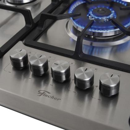 Imagem de Cooktop 5 Bocas a Gás Fischer Infinity com Tripla Chama e Acendimento Superautomático Inox Bivolt