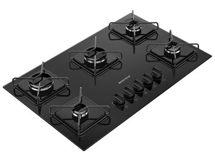 Imagem de Cooktop 5 Bocas a Gás GLP Brastemp Mesa de Vidro Chama Simmer Preto Acendimento Automático BDD75BE