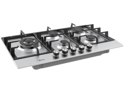 Imagem de Cooktop 5 Bocas a Gás Inox com Grade de Ferro Fundido Midea