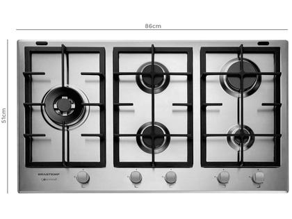 Imagem de Cooktop 5 Bocas Brastemp Gourmand Inox com Duplachama e Trempe com Ferro Fundido BDK90DR
