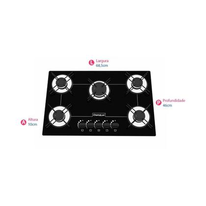 Imagem de Cooktop 5 Bocas Chamalux GLP Preto 57