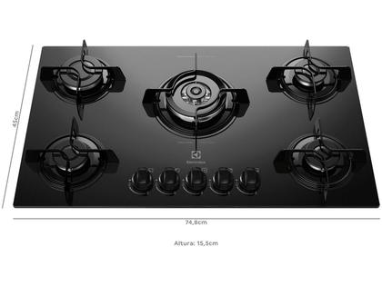 Cooktop 5 Bocas Electrolux a Gás GLP Preto - Tripla-chama KE5TP Imagem de Cooktop 5 Bocas Electrolux a Gás GLP Preto