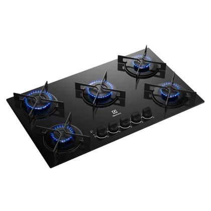 Imagem de Cooktop 5 Bocas Electrolux KE5GR Efficient a Gás Mesa de Vidro Preto Bivolt