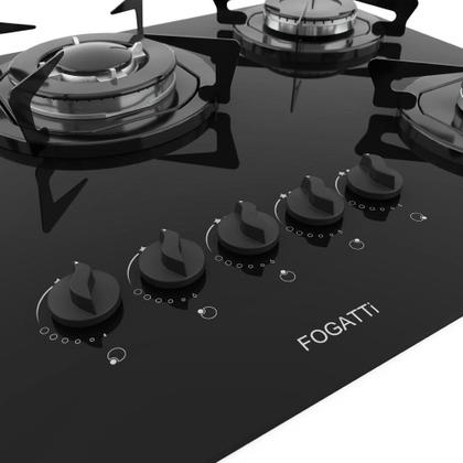 Imagem de Cooktop 5 Bocas Elétrico Tripla Chama a Gás GLP Fogatti Mesa em Vidro Preto