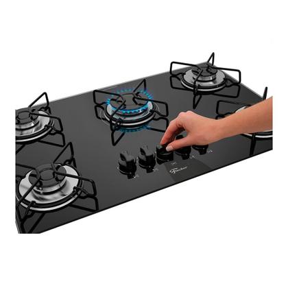 Imagem de Cooktop 5 Bocas Fischer 5Q Fit Line Gás Esmaltada Aramado Preto Bivolt