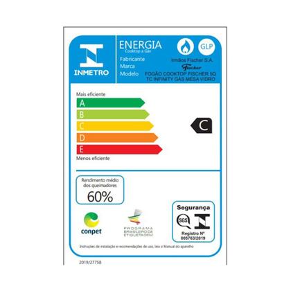 Imagem de Cooktop 5 Bocas Fischer Infinity Trempe De Ferro Tripla Chama à Gás Mesa De Vidro Preto Bivolt