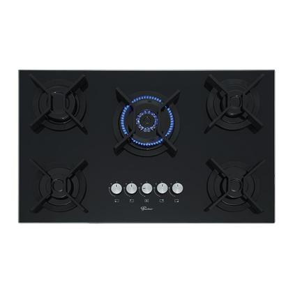 Imagem de Cooktop 5 Bocas Fischer Infinity Trempe De Ferro Tripla Chama à Gás Mesa De Vidro Preto Bivolt