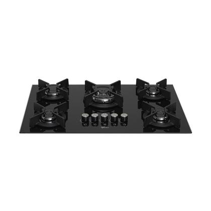 Imagem de Cooktop 5 Bocas Fischer Infinity Trempe De Ferro Tripla Chama à Gás Mesa De Vidro Preto Bivolt