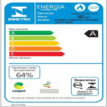 Imagem de Cooktop 5 Bocas Fischer Infinity Tripla Chama Acendimento Automático