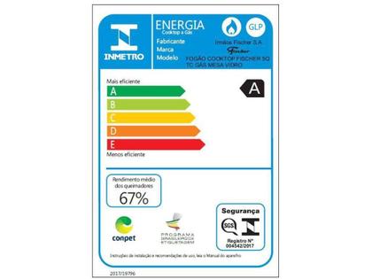 Imagem de Cooktop 5 Bocas Gás GLP Fischer Mesa de Vidro Preto Tripla Chama Acendimento Automático FITLINE