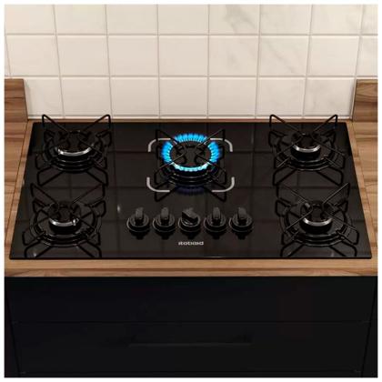 Cooktop 5 Bocas Itatiaia Essencial Vidro Temperado Gás 5Q Preto Bivolt - 3700000193 Imagem de Cooktop 5 Bocas Itatiaia Essencial Vidro Temperado Gás 5Q Preto Bivolt - 3700000193