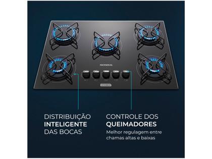 Cooktop 5 Bocas Mondial a Gás GLP Preto - CTG-02 Imagem de Cooktop 5 Bocas Mondial a Gás GLP Preto